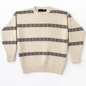 Vintage Eddie Bauer Nordic Fair‎ Isle Sweater Mens L XL Cream Cotton Fisherman